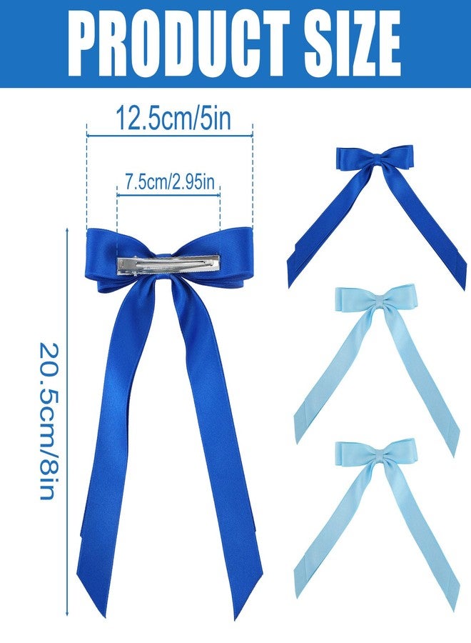 Penitue 4pcs Blue Bow Clips, Stylish Satin Bows Clips with Long Tail Gorgeous Hair Decor Accessories Suitable for Women Girls Toddlers Teen Prom & Wedding - Image 2